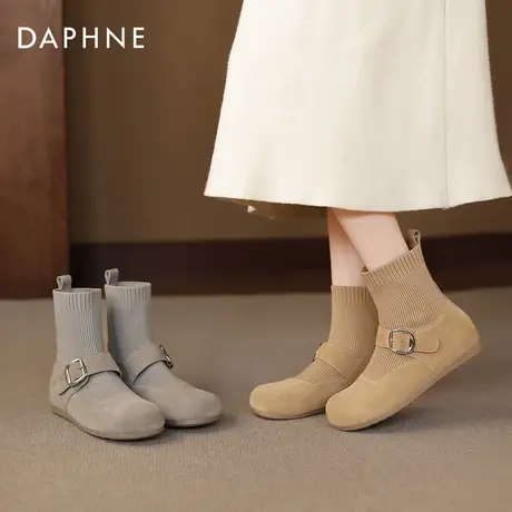 达芙妮弹力袜靴女2026新款冬平底加绒马丁靴软底勃肯靴短靴瘦瘦靴商品大图