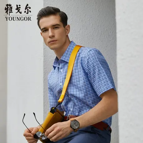 雅戈尔奥莱 男装商务休闲经典格纹短袖衬衫舒适易打理商品大图
