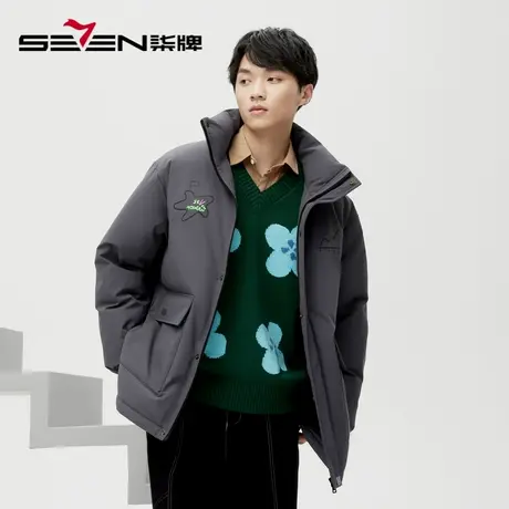 柒牌旗下清仓潮牌SVNMDN羽绒服男士2022秋冬时尚印花立领保暖外套图片