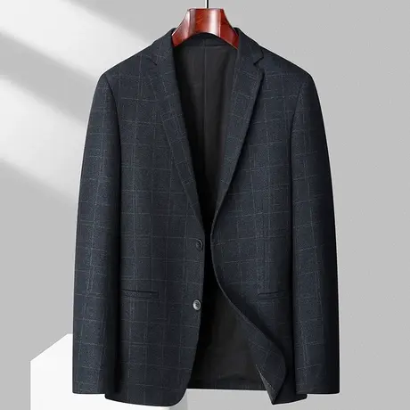 男士高端格子西装外套春秋季新款商务休闲修身职业单件西服上衣男商品大图
