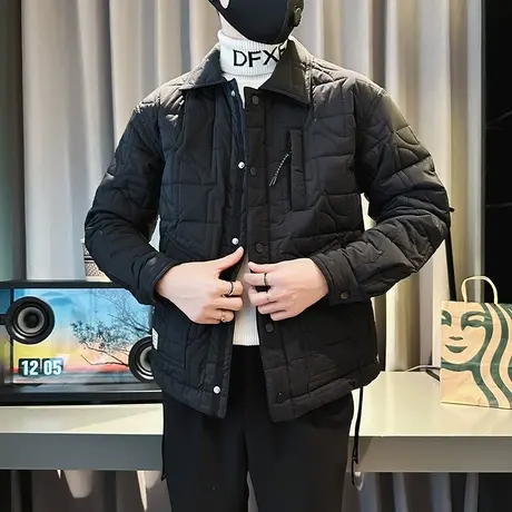 翻领棉衣男秋冬季2022新款工装棉服棉袄子男生痞帅高中生夹克外套图片