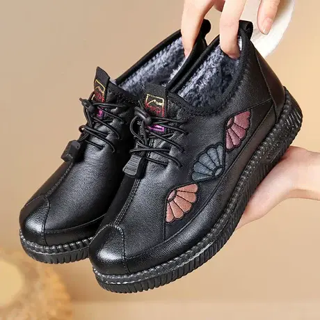 老北京布鞋女冬季防滑中老年保暖棉鞋软底加绒老人鞋防水奶奶棉靴商品大图