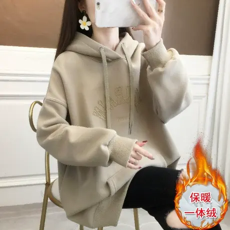 加绒卫衣女秋冬2023新款时尚洋气百搭爆款宽松连帽上衣外套慵懒风图片