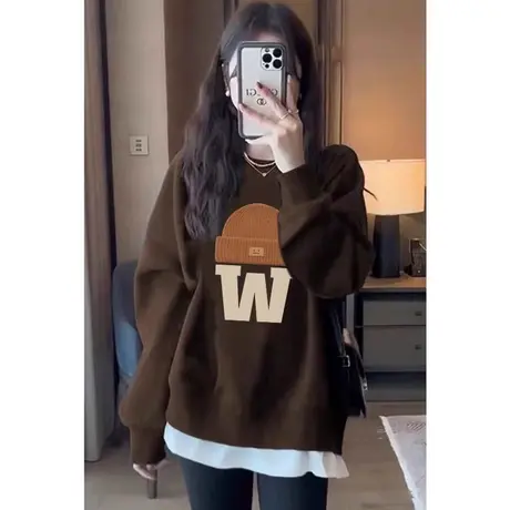 卫衣女宽松bf慵懒风韩系圆领上衣加绒ins潮大码秋冬小众设计外套商品大图