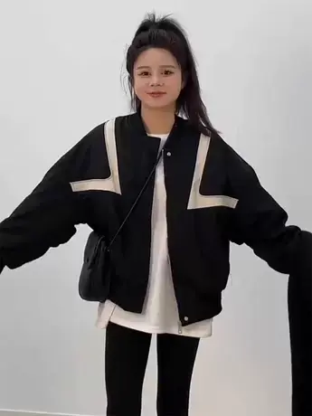 2023秋冬外套女加厚夹棉棒球服时尚休闲拼色夹克今年流行韩版上衣图片