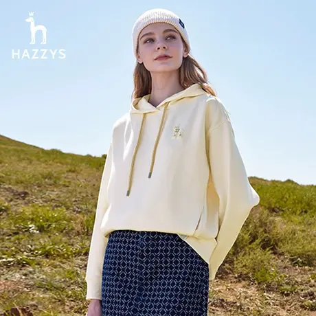 【呼呼专享】Hazzys哈吉斯女装秋冬款慵懒宽松连帽卫衣长袖上衣潮图片