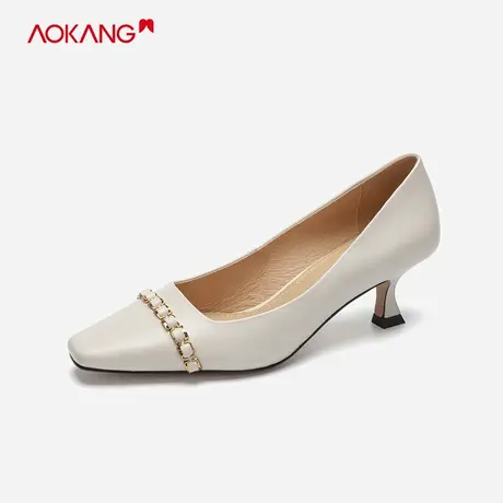 奥康女鞋 秋季新款真皮浅口单鞋马衔扣低跟舒适鞋女图片