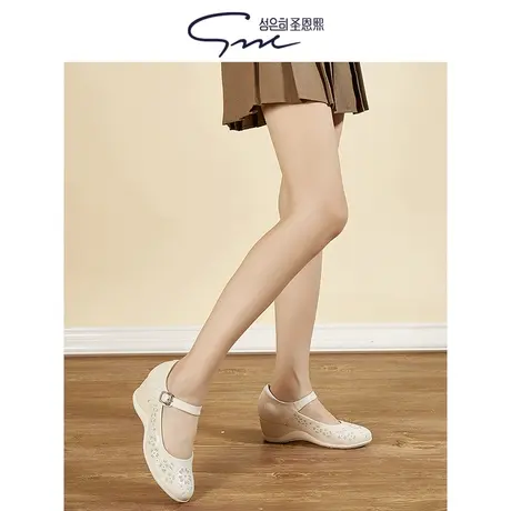 圣恩熙 妈妈鞋子女2025新款玛丽珍女鞋坡跟舒适奶奶小皮鞋 乐福鞋图片