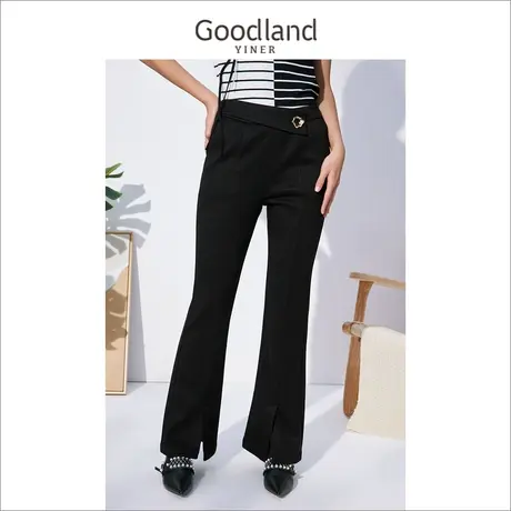 *Goodland美地女装冬季修身显瘦西装马蹄裤高腰开叉喇叭裤商品大图