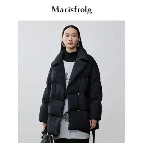 【商场同款】玛丝菲尔2023年冬季新款黑色西装领白鹅绒收腰羽绒服商品大图