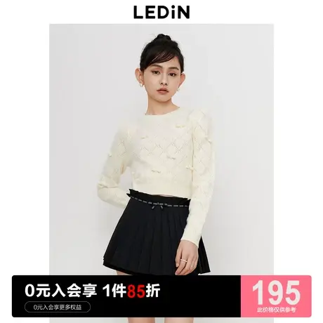 乐町新品千金风短款上衣2023秋季新款长袖针织衫套头蝴蝶结毛衣女图片