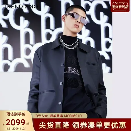 TRENDIANO2022新款春季立体压花短款真皮皮衣男士外套3WE1311840商品大图