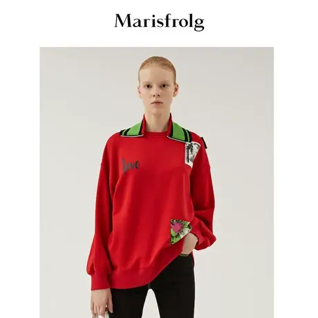 【言选好物】玛丝菲尔秋季新款红色时尚宽松卫衣女上衣商品大图