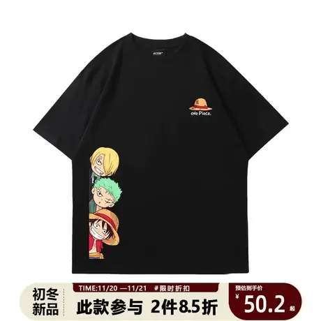 海贼王周边索隆路飞香吉士圆领t恤短袖男夏季潮流宽松休闲上衣商品大图