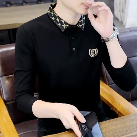 男士衬衫领长袖t恤春秋季潮牌刺绣翻领棉上衣高端男装保罗POLO衫商品大图