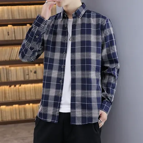 男士格子衬衫长袖春秋新款韩版潮流帅气青少年衬衣痞帅休闲薄外套商品大图