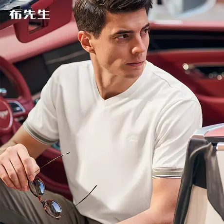 MrBu布先生冰氧吧凉感V领男士体恤夏季英文绣花短袖衫AT12066商品大图