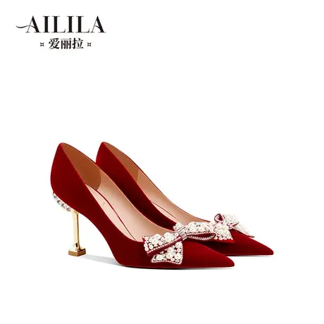 爱丽拉红色秀禾服婚鞋女2025新款春季中式新娘水晶鞋不累脚高级感图片