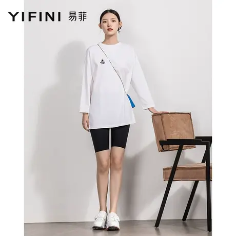 Yifini/易菲宽松中长款时尚通勤长袖T恤早秋新款圆领百搭上衣商品大图
