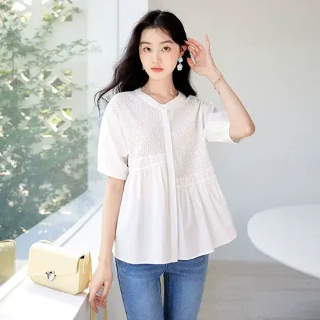 时尚气质短袖衬衫2023年夏季新款淑女温柔宽松显瘦通勤百搭上衣商品大图