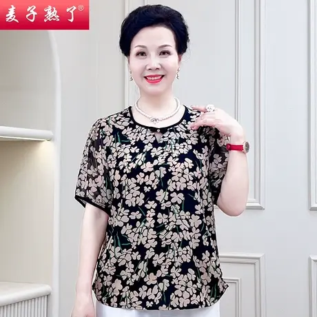 中老年妈妈装短袖T恤宽松遮肉小衫洋气女装气质显瘦夏季新款上衣图片