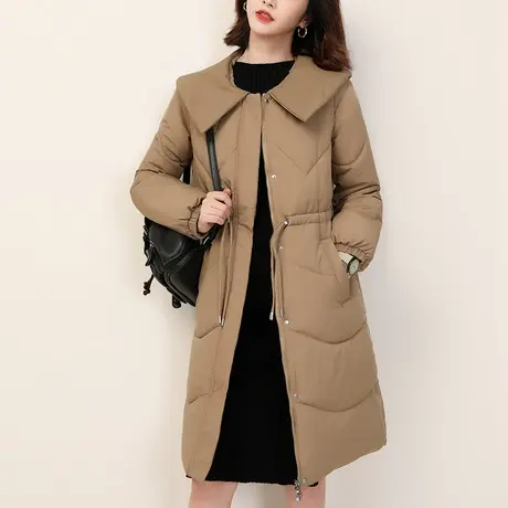 韩潮袭人高级感娃娃领棉服女冬季新款中长款保暖棉衣收腰外套商品大图
