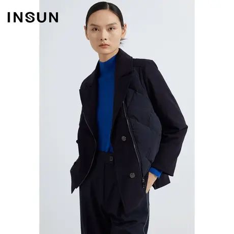 INSUN恩裳线上专选冬季假两件蓬松白鸭绒羽绒服商品大图