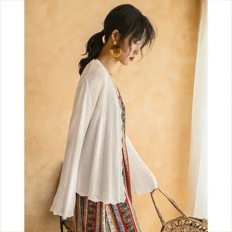 弥古白色冰丝防晒针织衫女夏度假吊带裙外搭开衫外套薄款法式罩衫商品大图