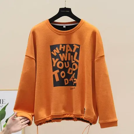 圆领加绒卫衣女潮牌2023年新款宽松字母印花时尚休闲百搭长袖上衣图片