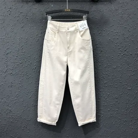 欧美休闲贴标九分老爹裤女士显瘦牛仔裤2023春夏季宽松薄款萝卜裤图片