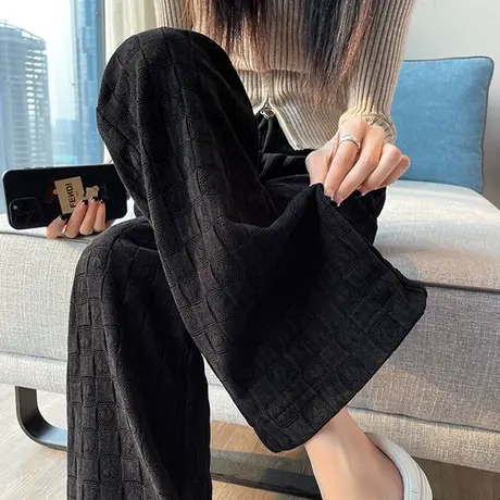 黑色灯芯绒阔腿裤女秋冬新款高腰直筒宽松显瘦复古休闲微喇长裤子图片