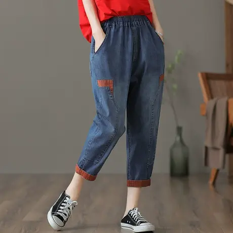 dza 高腰显瘦宽松直筒牛仔裤女士夏季薄款九分休闲阔腿裤复古女裤商品大图