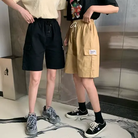 工装短裤女夏2020新款宽松bf高腰直筒休闲裤显瘦百搭五分阔腿裤子图片