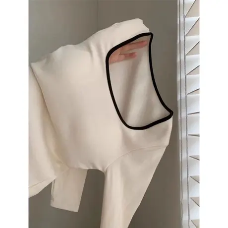 撞色方领正肩长袖T恤女秋冬德绒修身内搭打底衫闺蜜上衣ins潮商品大图