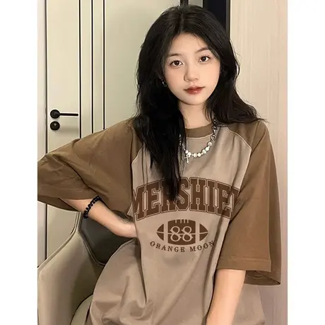 短袖T恤女韩系插肩袖oversize大码显瘦夏季休闲ins潮纯棉正肩上衣商品大图