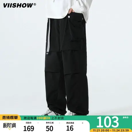 VIISHOW机能工装裤男春秋潮牌直筒休闲裤宽松束脚运动裤美式裤子商品大图