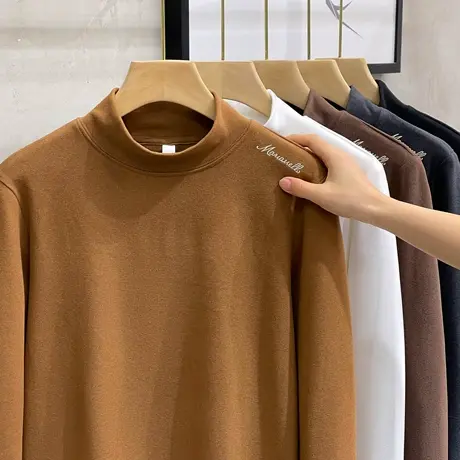 2023新款秋冬季中领长袖T恤ins潮牌修身打底衫男士半高领上衣卫衣商品大图