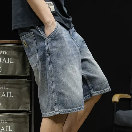 夏季牛仔短裤男潮牌2024新款宽松大码中裤男装5分裤子男士五分裤商品大图