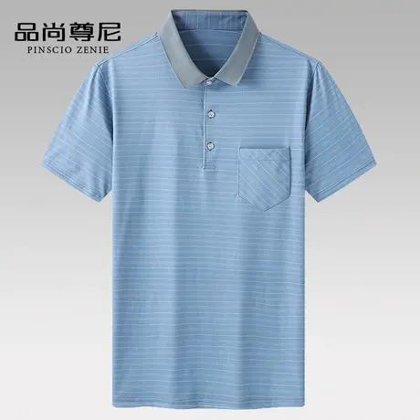 中老年人夏装男大码宽松降温凉感冰丝翻领t恤短袖爸爸上衣Polo衫图片