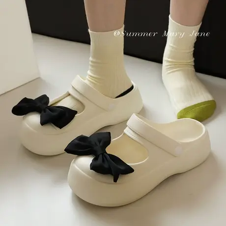 玛丽珍洞洞鞋女款夏季可爱蝴蝶结厚底两穿凉鞋沙滩防滑包头凉拖鞋商品大图