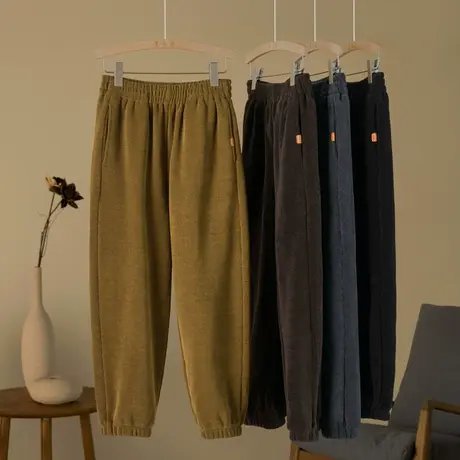 加绒加厚条绒休闲裤文艺复古灯芯绒工装裤宽松百搭哈伦裤2022新款商品大图