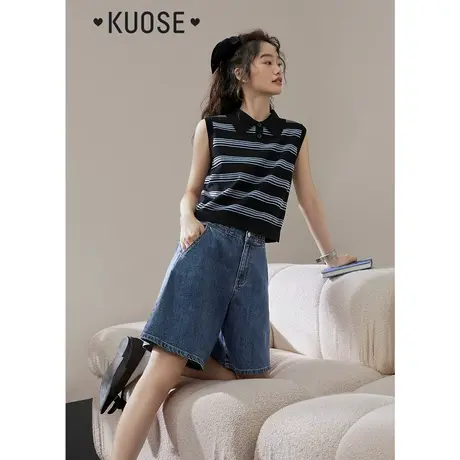 阔色高腰a字阔腿蓝色牛仔五分裤中裤女2023夏季新款宽松短裤子商品大图