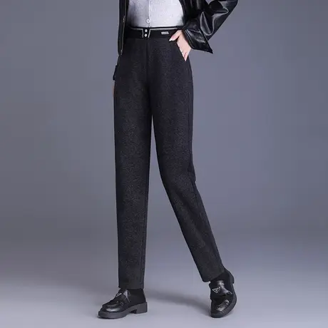 2023秋冬新款羊毛呢哈伦裤女时尚高腰显瘦休闲裤大码通勤萝卜裤厚图片