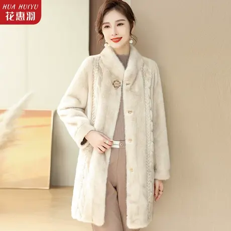 中年妈妈冬装加绒加厚水貂绒外套中长款中老年女时髦洋气毛呢大衣商品大图
