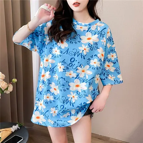 中长款大码2024年新款夏ins潮短袖t恤女宽松设计感小众夏季上衣商品大图