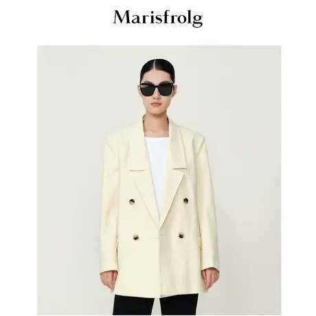 【质感系列】玛丝菲尔春新款设计感小众黄色休闲职业西装外套商品大图