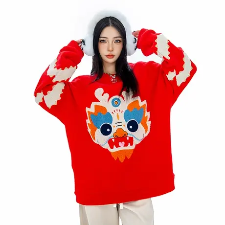 Nuthink圆领薄款过年龙年本命年刺绣卫衣男春季新年情侣衣服国潮图片