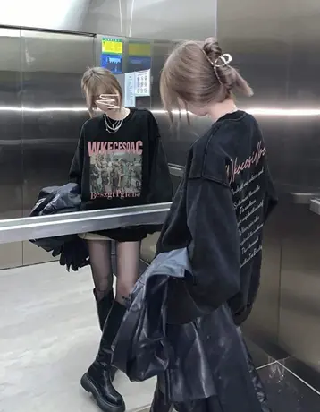 美式复古圆领卫衣女2024新款春秋高级感做旧宽松套头上衣oversize图片