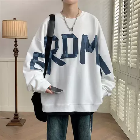 卫衣男款纯棉重磅厚实长袖t恤潮青少年学生春秋季宽松圆领打底衫商品大图