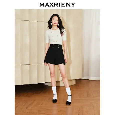 MAXRIENY精致复古感高腰A字短裤2024春季新品优雅复古感阔腿裤裙图片